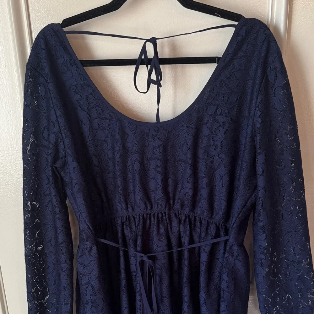 Xhilaration Navy Boat Neck Long Sleeve Lace Dress
